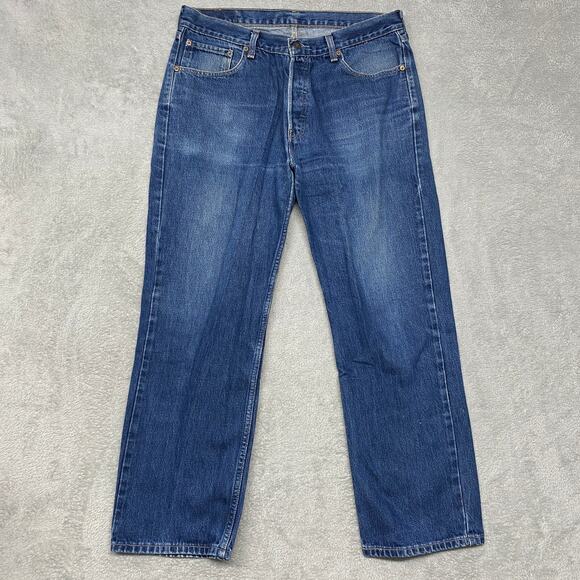 Levis 582 Jeans Mens 36 Button Fly Medium Wash Distressed 29 Inseam Vintage - Picture 1 of 13